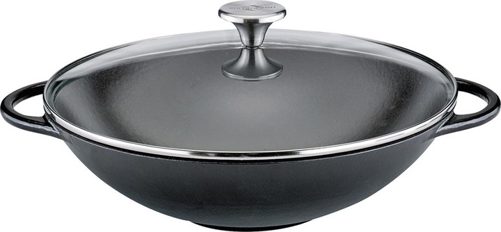 Produktbild Küchenprofi Wok Set 30 cm schwarz mit Glasdeckel (30 cm, Pfannenset + Topfset, Gusseisen)