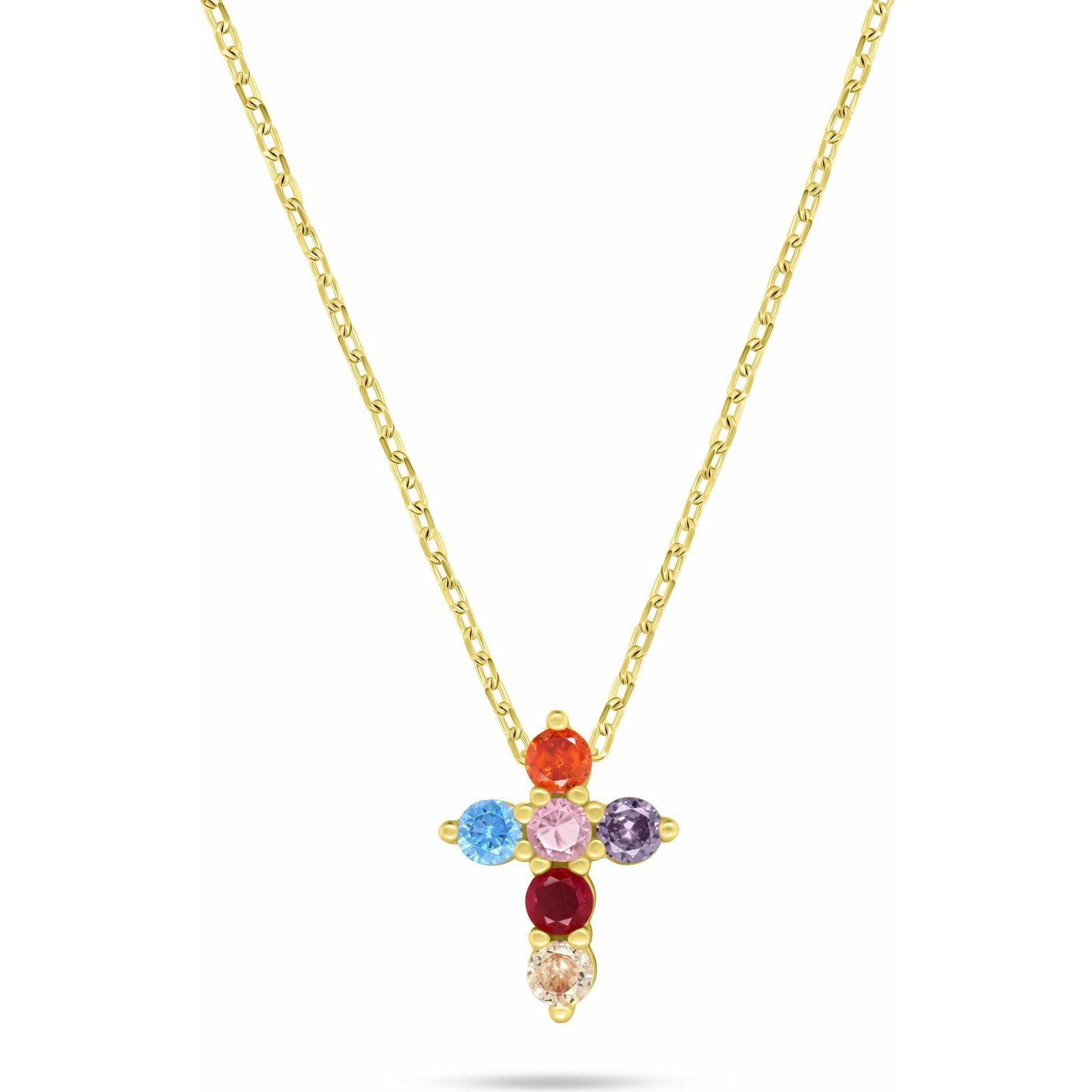 Brilio, Collana, Silver - Gold-plated necklace Cross with colored zircons NCL208Y