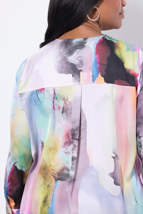 Immagine prodotto Ulla Popken Tunica di seta con design effetto acquarello, scollo a V e maniche lunghe (50, 52)