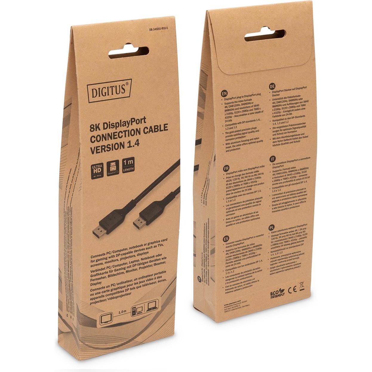 Thumbnail - Digitus 8K DisplayPort Anschlusskabel 1.4 Version (1 m, DisplayPort), Video Kabel