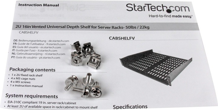 Immagine prodotto StarTech 2u 16 Ripiano Per Montaggio Su Rack