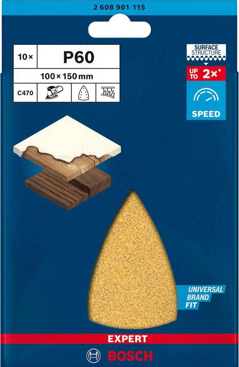 Image du produit Bosch Professional Zubehör EXPERT C470 Papier abrasif à 7 trous pour ponceuses Multi, 100 x 150 mm, G 60, 10 pcs. (60)
