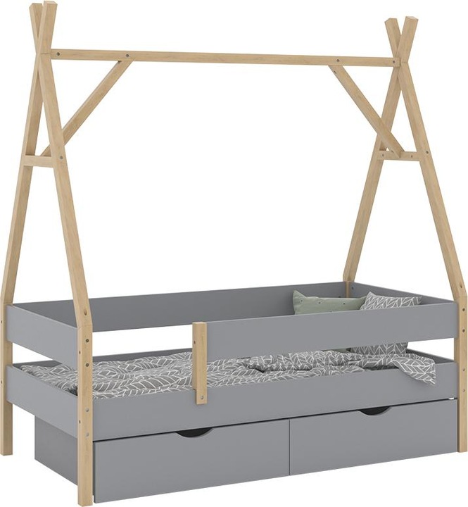 Produktbild VitaliSpa Tipi-Bett Bali, Grau, 80x160 cm mit 2 Schubladen (80 x 160 cm)