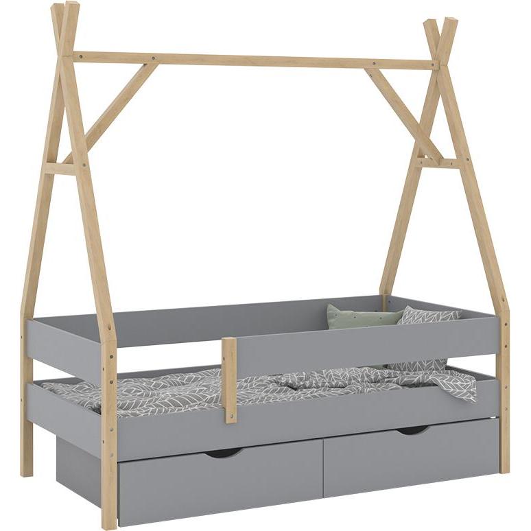 VitaliSpa, Kinderbett, Tipi-Bett Bali, Grau, 80x160 cm mit 2 Schubladen (80 x 160 cm)