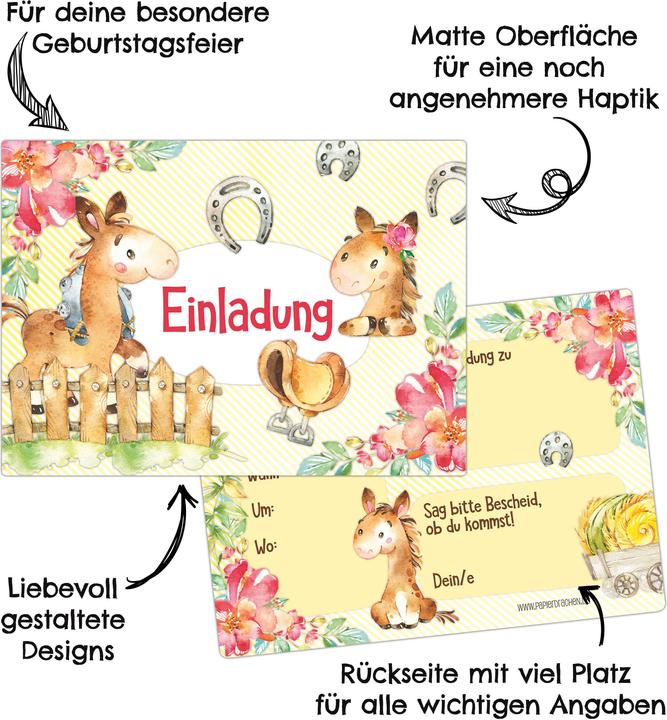 Produktbild Papierdrachen 12 Einladungskarten zum Geburtstag – Pferde (12 Stk.)