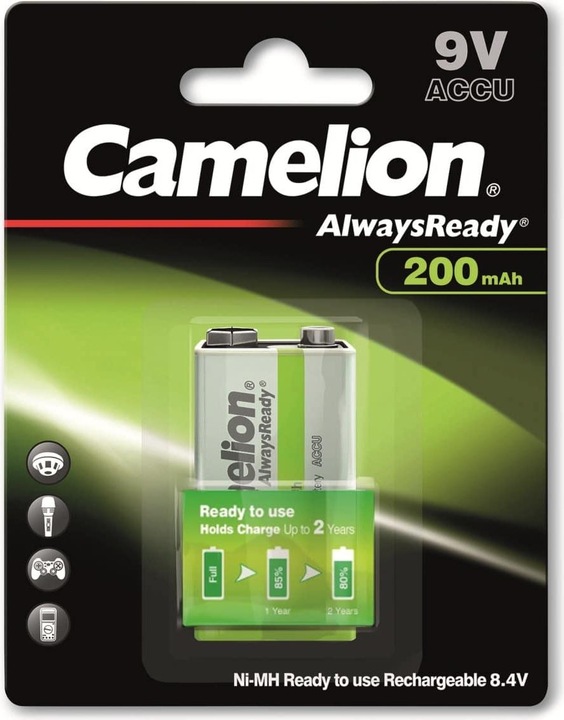 Actual product image Camelion AlwaysReady NH-9V200AR-BP1 - Battery 9V - NiMH - (rechargeable) (1 pcs., 9V Block, 200 mAh)
