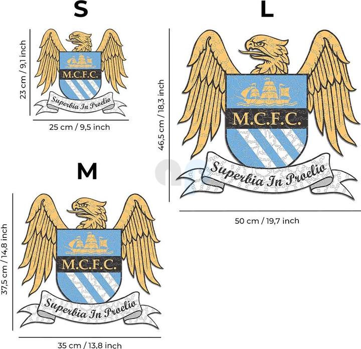 Productafbeelding Iconic Man City FC - Retro Logo - Houten Puzzel Maat L (500 stukjes) (500 onderdelen)