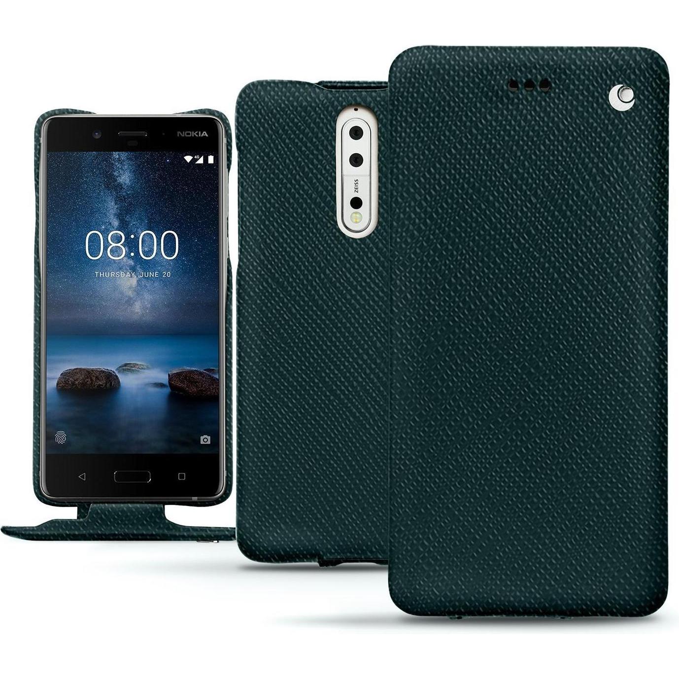 Thumbnail - Noreve Lederschutzhülle vertikal (Nokia 8), Smartphone Hülle, Grün