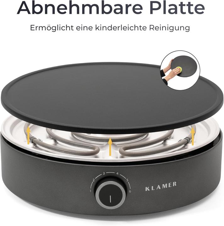 Actual product image KLAMER Crepes maker, large baking surface with 33cm Ø non-stick coated plate, 1500W