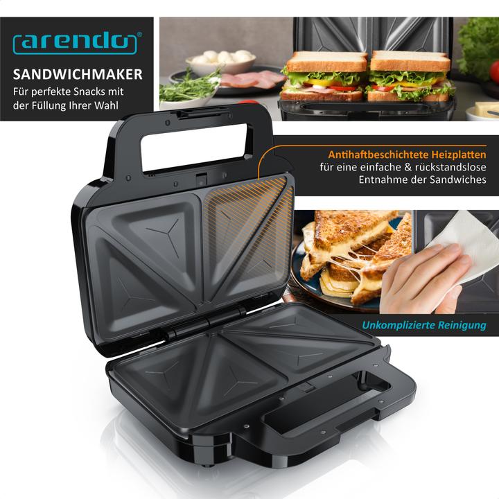 Produktbild Arendo Sandwichmaker 900W Temperaturkontrolle, Cool-Touch, Antihaftbeschichtung, BPA-frei, Kabelaufwicklung