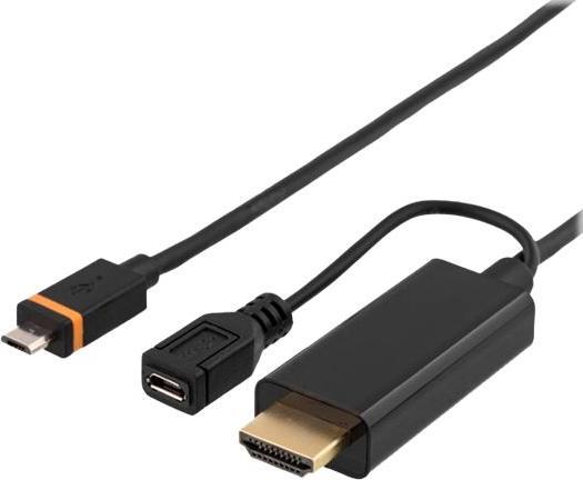 Deltaco SLIM-1002-K Adaptateur de câble vidéo HDMI + USB Noir (1 m, HDMI)