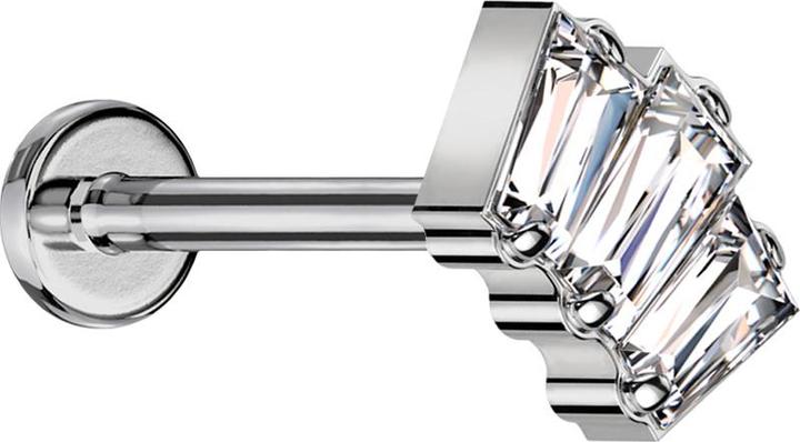 Image du produit Star Piercing Micro Threadless Labret argenté trois cristaux Baquette argenté (sans laiton, Titane)
