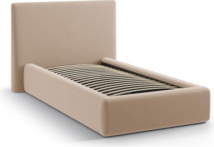 Actual product image Micadoni Velvet Storage Bed With Headboard, "Amy", Almond Beige, 220x130x95 Made in Europe (90 x 200 cm)