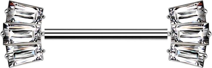 Actual product image Star Piercing Threadless Barbell silber mit zwei drei Baguette Kristalle silber (without brass, Titanium)
