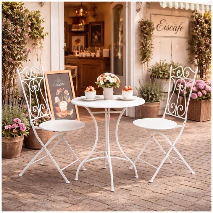 Produktbild HTI-Living Bistro Sitzgruppe Metall Creme Tisch mit 2 Stühlen Balkon Set Gartenmöbel
