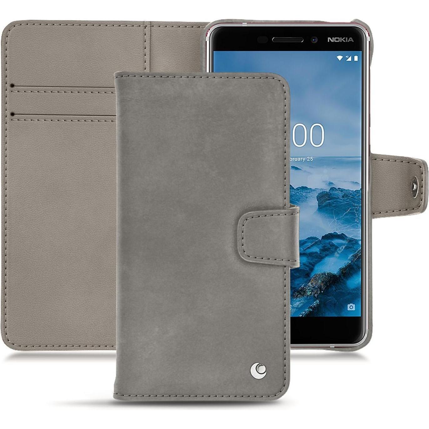 Noreve Lederschutzhülle Wallet (Nokia 6 (2018)), Smartphone Hülle, Grau