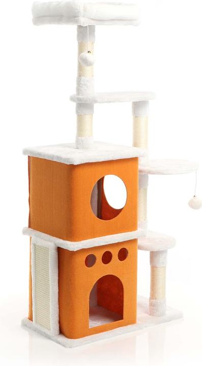 Image du produit Fudajo Arbre à chat Blanc/Brun 125cm Poste de grattage avec du sisal, des niches/2 maisons à chats (125 cm, Blanc, Marron)