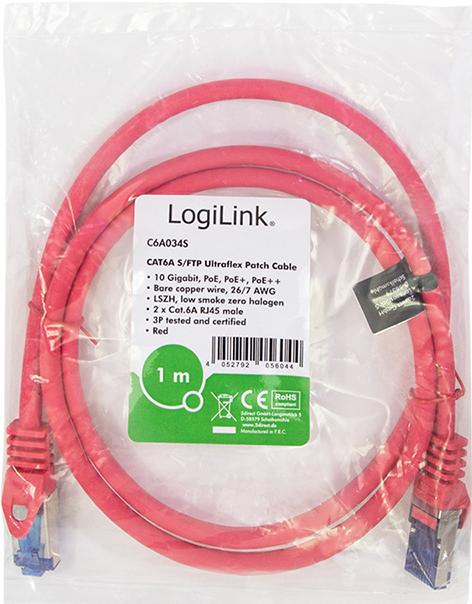 Actual product image LogiLink Patch cable Ultraflex, Cat.6A, S/FTP, 1.0 m, red (S/FTP, CAT6a, 1 m)