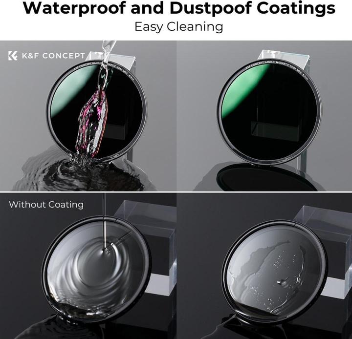 Produktbild K&F Concept 77mm Magnetic 5pcs Filter Kit, GND8+ND8+ND64+ND1000+Filter Ring, Green Coated (Nano X Series) (77 mm, ND- / Graufilter)