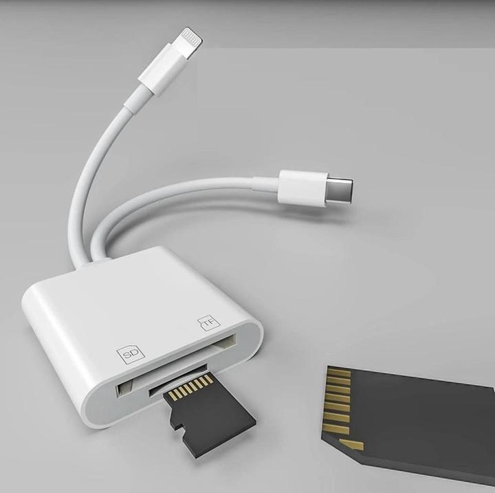 Actual product image PowerGuard DualStore iPhone Camera Storage Card Reader USB-C Lightning Mobile Sync (USB-C, Lightning)