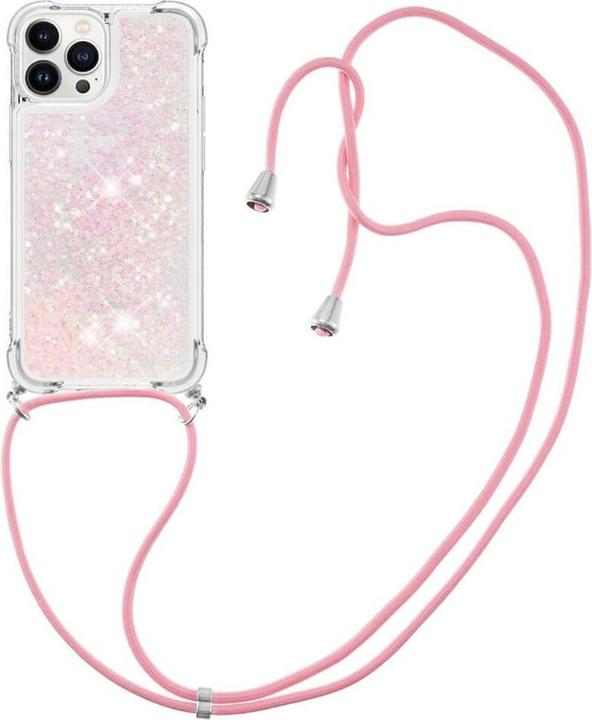 Actual product image Cover-Discount iPhone 15 Pro Max - Glitter Case with Lanyard pink (Apple iPhone 15 Pro Max)