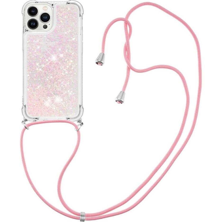 Thumbnail - Cover-Discount iPhone 15 Pro Max - Glitzer Hülle mit Umhängeband rosa (Apple iPhone 15 Pro Max), Smartphone Hülle, Rosa