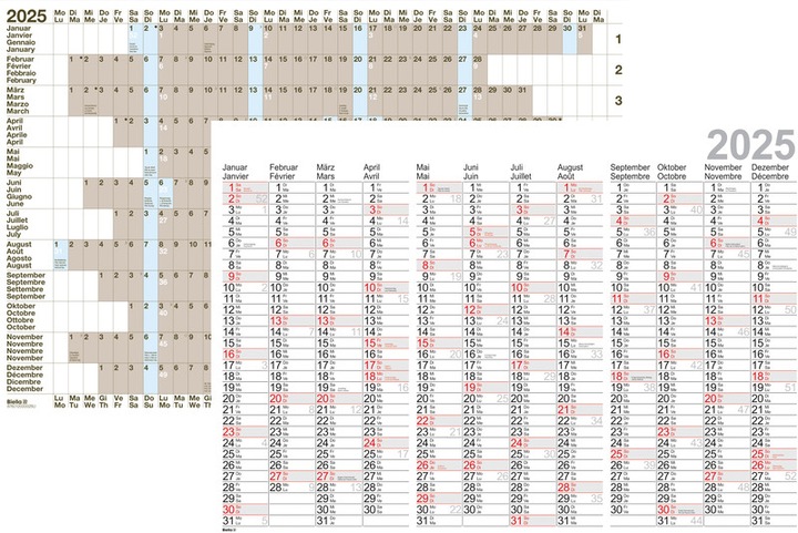 Produktbild Biella Jahres-Wandplaner (68 x 98 cm, Kein Einband, Englisch, Deutsch, Französisch, Italienisch)