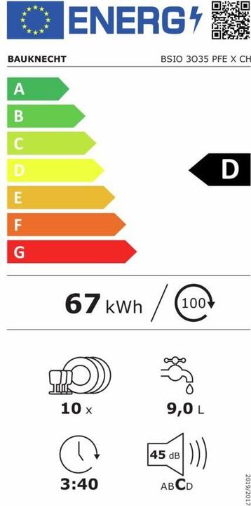 Energy Label Bauknecht BSIO 3O35 PFE X CH