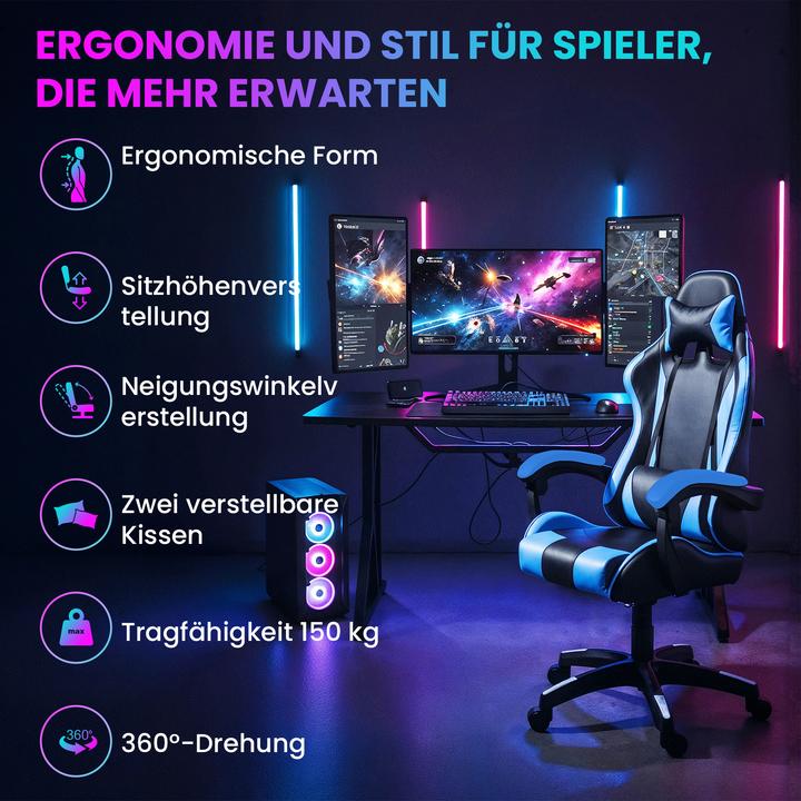 Image du produit Extralink Gaming | chaise gaming | bureau pivotant siège cubique noir-bleu G-523