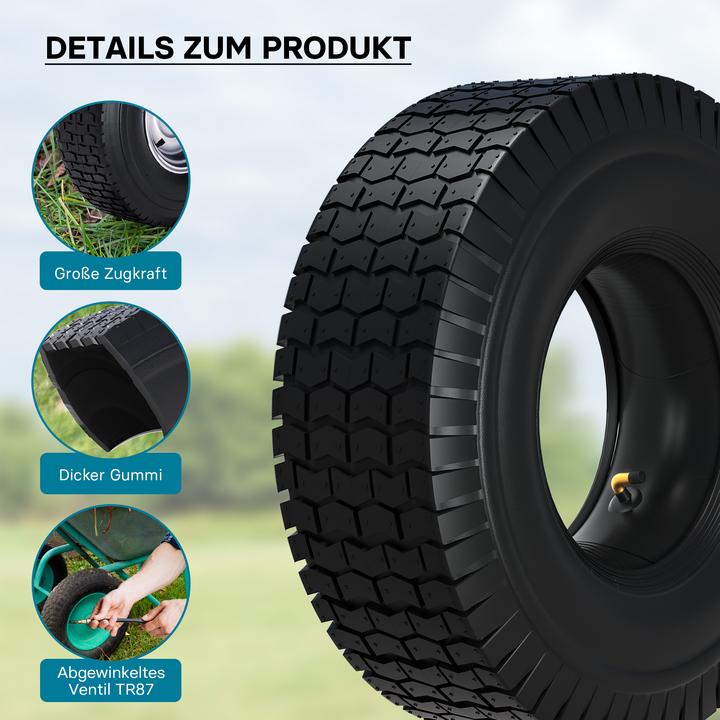 Produktbild Wiltec Reifen für den Aufsitzmäher 16x6.50-8 4pr mit Schlauch Winkelventil Komplettrad (Rasentraktor, Traktorzubehör)