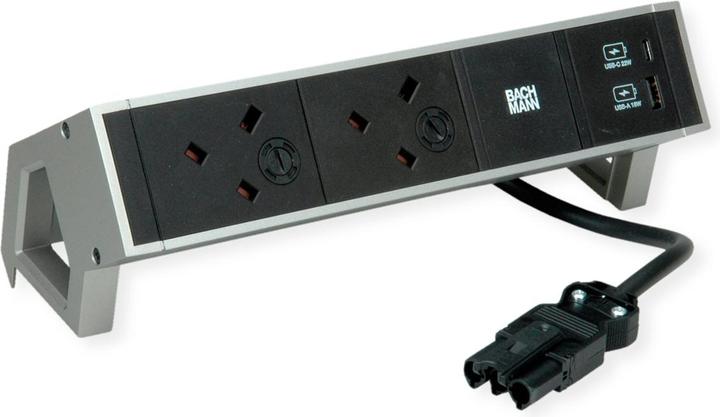 Actual product image Bachmann DESK2 2xUK 1xUSB A/C 22W 0.2m GST18 INOX (2 x, CEE 7/3, BS 1363, 0.20 m)