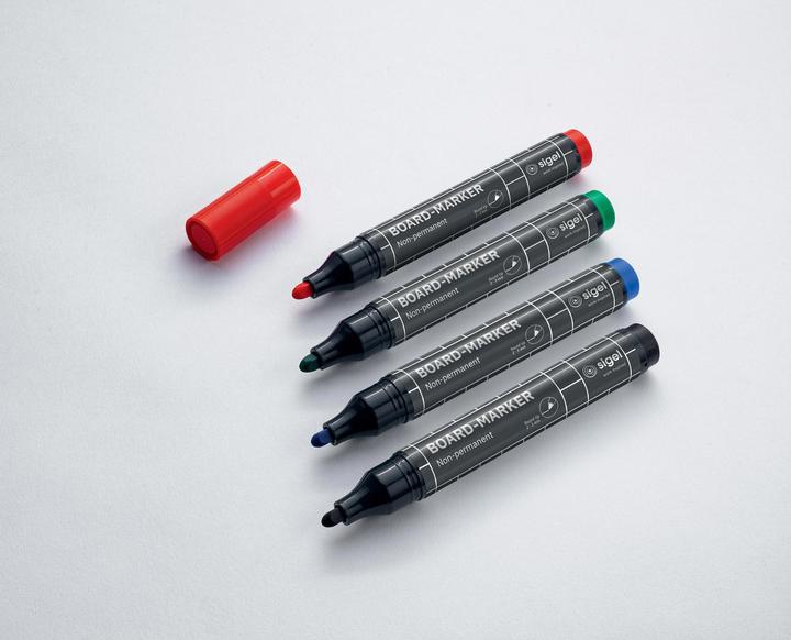 Produktbild Sigel Non-permanent Marker 4 Stück, Schwarz/Blau/Grün/Rot (Grün, Blau, Schwarz, Rot, 3 mm, 4 x)