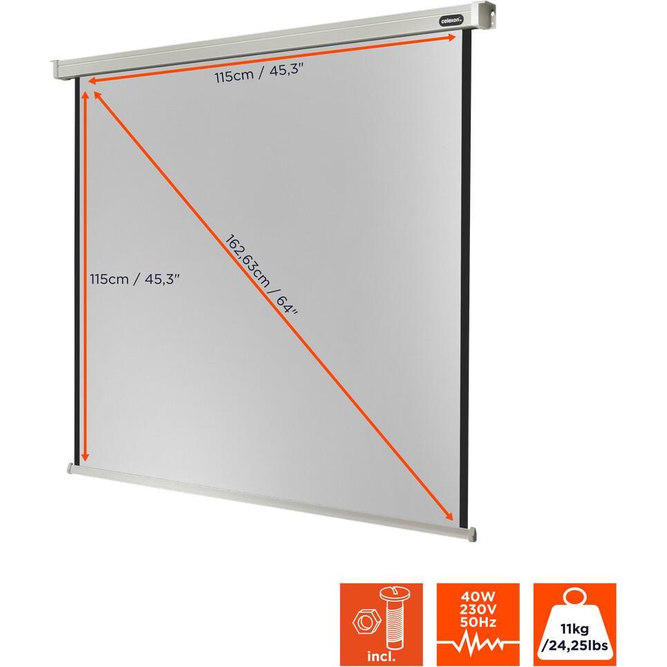 Thumbnail - Celexon Professional electric - Leinwand - Deckenmontage möglich, geeignet für Wandmonta (64.17", 1:1), Leinwand, Weiss