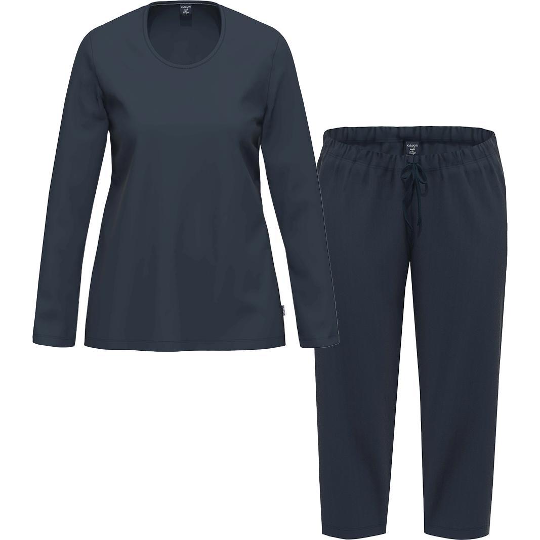 Ammann, Damen, Pyjama, Organic Cotton Schlafanzug Langarm, Blau, (42)