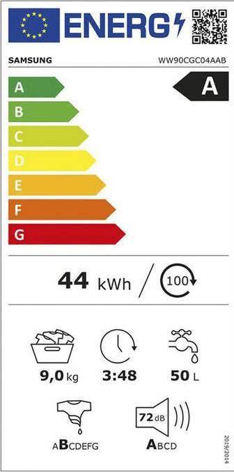 Etichetta energetica Samsung WW5000 (9 kg, A sinistra)