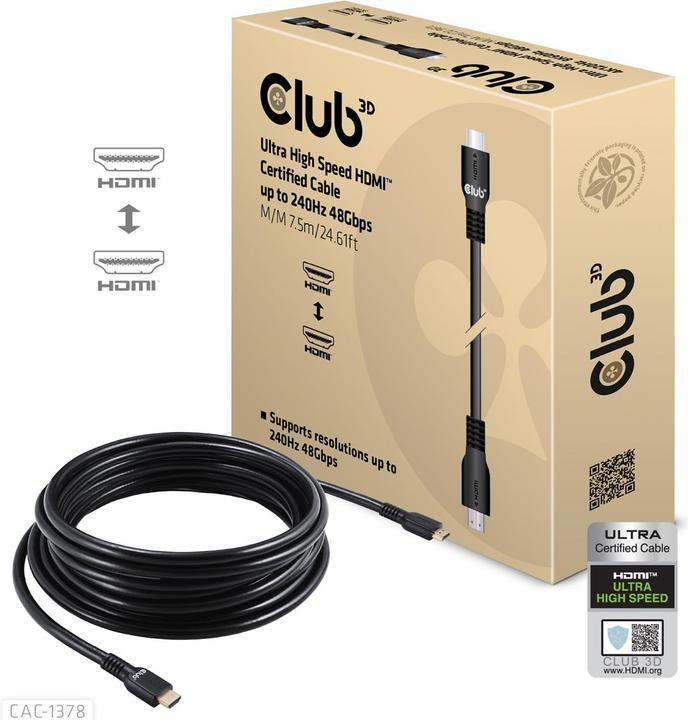 Produktbild Club 3D Club3D HDMI-Kabel A -> A 2.1 Ultra High Speed 8K60Hz 7,5m retail (7.50 m, HDMI, 2.1)