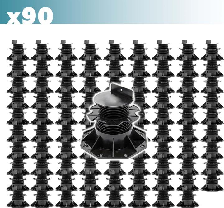 Image du produit XPOtool Plots de terrasse Set 90x Charge 2700kg Réglage en hauteur 60-128mm Lames Dalles Piscine (90x, 18.80 x 18.80 cm)