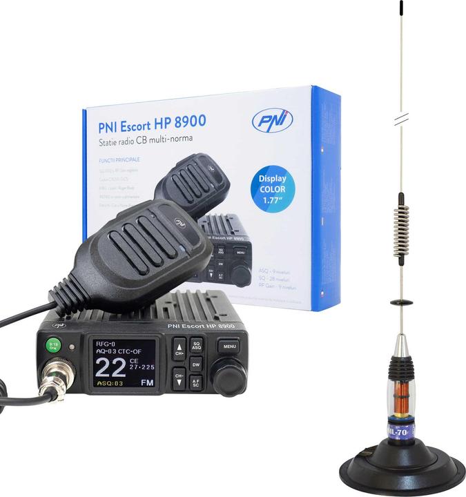 Image du produit PNI CB Escort HP 8900 ASQ paquet radio, 12-24 V + antenne CB ML70, 70 cm avec embase magnétique
