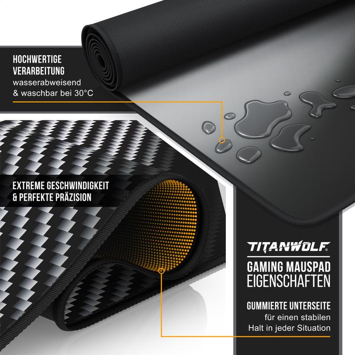 Image du produit Titanwolf Tapis de souris de jeu, tapis de souris XXXL Speed 1200 x 600 mm, vitesse & précision, carbone (XXL)