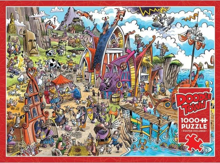 Actual product image Cobble Hill Puzzle 1000 pieces DoodleTown: Viking Village (1000 pieces)