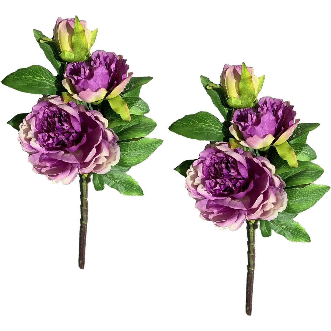 HTI-Living, Kunstpflanzen, Pfingstrose 2er Set Lila Flora 38 cm (38 cm)