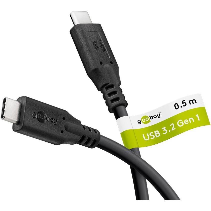 Goobay USB-C-Kabel, USB 3.2, 60 W, 5 Gbit/s, Power Delivery, 0,5 m (0.50 m, USB 3.2 Gen 1), USB Kabel