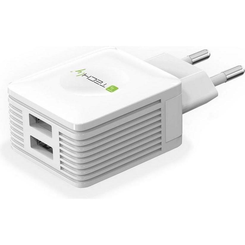 Techly Two ports USB charger 2x USB 5V 2.1A&2.1A (10.50 W), USB Ladegerät, Weiss