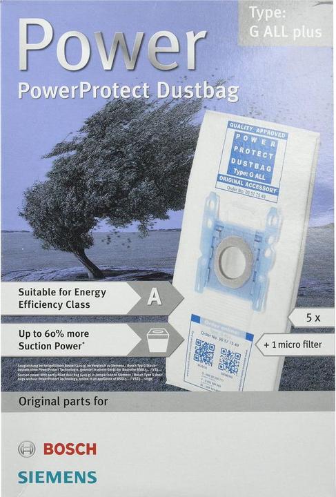 Produktbild Bosch Hausgeräte 00577549 Typ G All Plus PowerProtect SMS Staubsaugerbeutel und Filter-Set (5x)