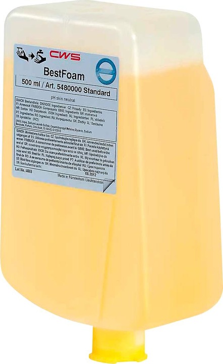 Actual product image CWS Foaming soap, pack of 12 bottles, 0.5 l each, standard, yellow. (Liquid soap, 500 ml)