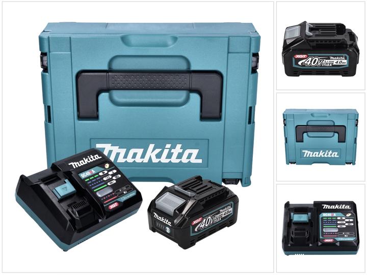 1x Makita BL 4040 Akku 40 V max. 4,0 Ah XGT Li-Ion Akku, 1x Makita DC 40 RA 40 V Schnell Ladegerät XGT LXT, 1x Makita MAKPAC 1 Systemkoffer, 1x passende Einlage