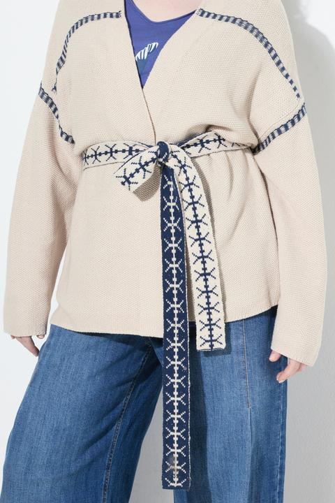 Produktbild Ulla Popken Strickjacke, Zierstreifen, Oversized, Bindegürtel, Langarm (58)
