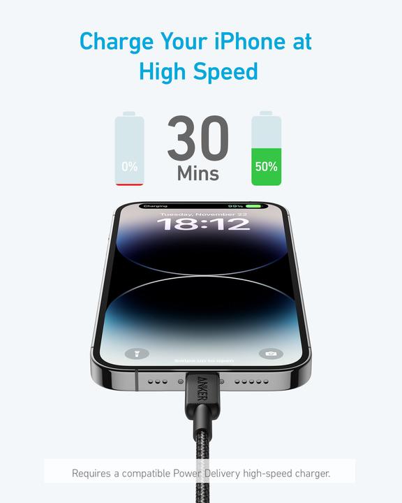 Immagine prodotto Anker CAVO 322 USB-C A LEGATURA 1,M NEGRO (1.80 m, USB 3.2 Gen 1)