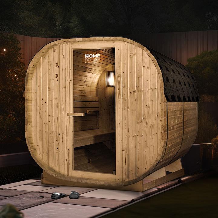 Produktbild Home Deluxe Outdoor Sauna Fasssauna FLANN XL - 184 x 220 cm für 6 Personen - Sauna mit 8kW Ofen