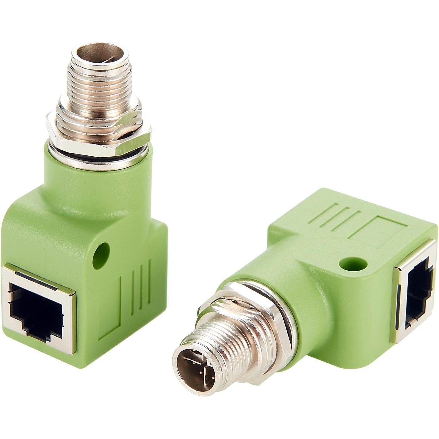 Exsys Adapter M12 X-code ST - RJ45 BU 90° (RJ45 (1x)), Netzwerkadapter, Grün
